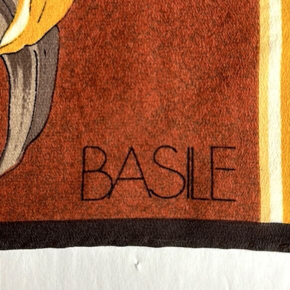 Basile Oblong Silk Scarf Brown Yellow Orchid Hand Rolled - Picture 10 of 10